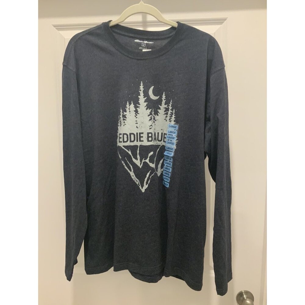 Eddie Bauer T-Shirt Large Men's Long Sleeve Graphic Sky Captain Gray NWT